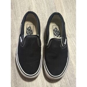 Vans Classic Slip-On Black White Canvas Skate Shoes Mens 3.5 Womens 5.0